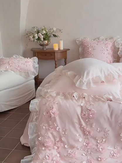 French Romantic Girly Four-Piece Thickened Coral Fleece Warm Bed Set