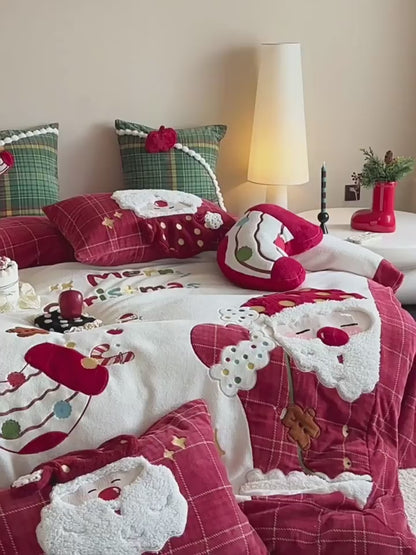 Christmas Wool Milk Velvet Four-Piece Winter Thick Warm Bed Set