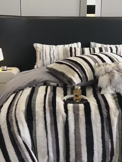 Conjunto de cama de quatro peças de coelho de luxo de alta qualidade espessado dupla face coral inverno