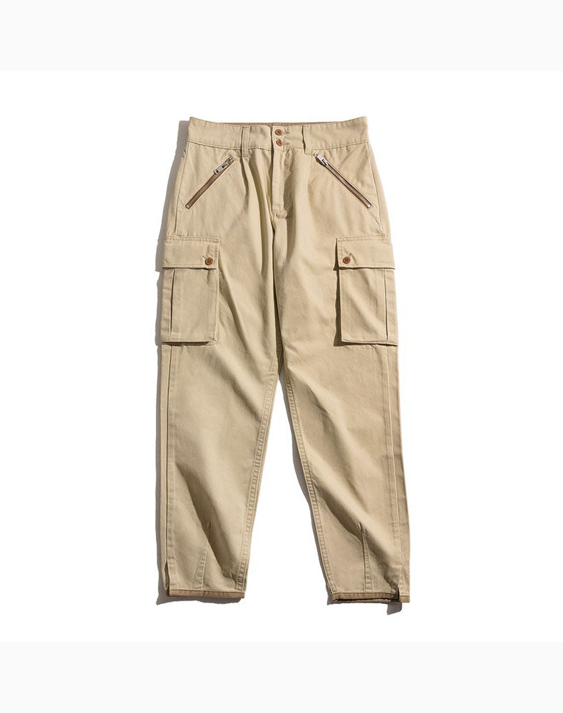 Tooling American Retro Khaki Tapered Casual Men's Trousers - Harmony Gallery