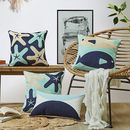 Nordic Ocean Cotton Embroidery Living Room Sofa Cushion - Harmony Gallery