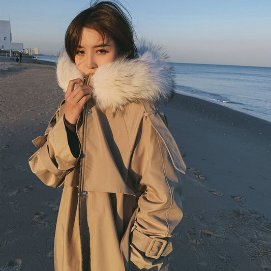Faction Mid-Length Fur Collar Cotton Women's Coat