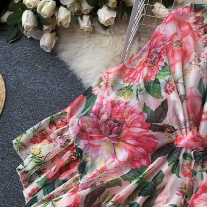 American Chic Floral Scheming Lotus Leaf Women's Dress