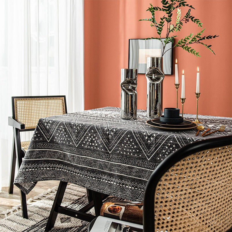 Retro Ethnic Cotton Black Living Room Coffee Tablecloths - Harmony Gallery