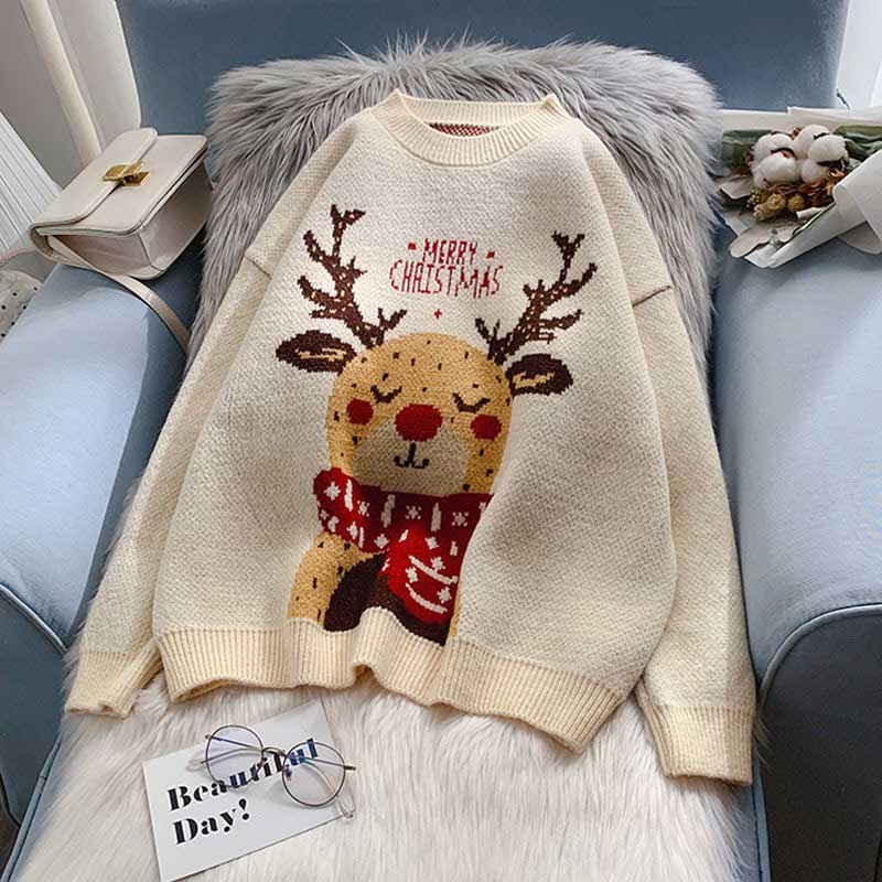 Christmas Cute Outer Wear Elk Knit Women's Sweater - Harmony Gallery