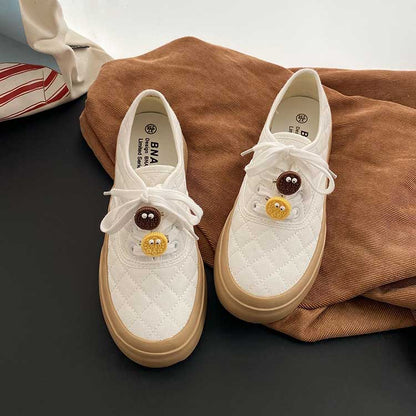 Round Toe Rhombic Smiley Canvas Women's Shoes