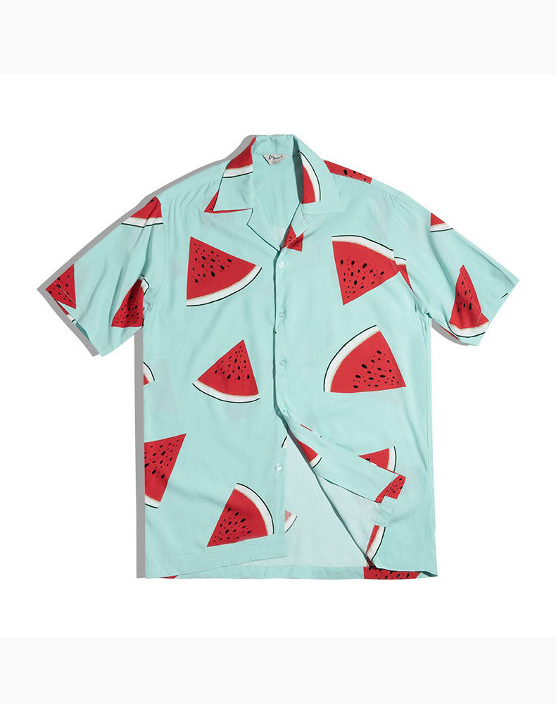 Workwear Watermelon Retro Yuppie Hawaiian Print Men's Shirt
