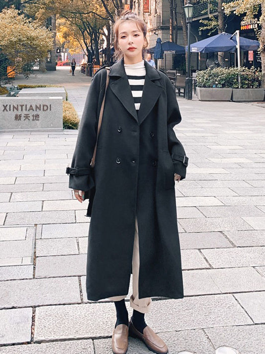 British Style Woolen Loose Mid-Length Women's Coat