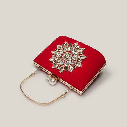 Red Bridal Diamond High-End Exquisite Velvet Clutch Bag - Harmony Gallery