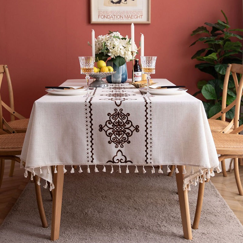 American Knot Embroidery Cotton Waterproof Dining Tablecloths - Harmony Gallery