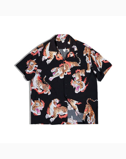 Workwear Retro Tiger Hawaiian Printed Men's Shirt