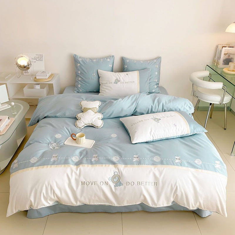 Long-Staple Five-Piece Pure Cotton Cute Bear Bed Set