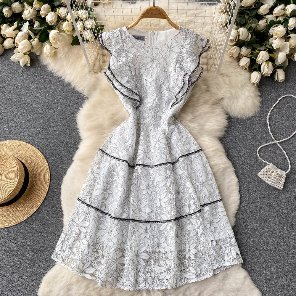 Summer American Round Neck French Lace Women's Dress - Harmony Gallery
