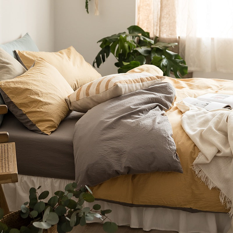 Simple Pure Cotton Nordic Double Color Four-Piece Bed Set