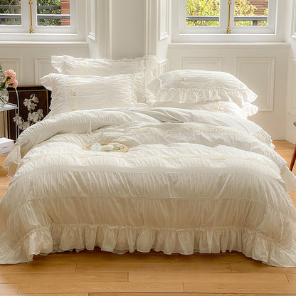 French Romantic Fairy White Washed Cotton Five-Piece  Bed Set