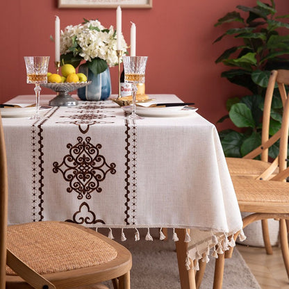 American Knot Embroidery Cotton Waterproof Dining Tablecloths