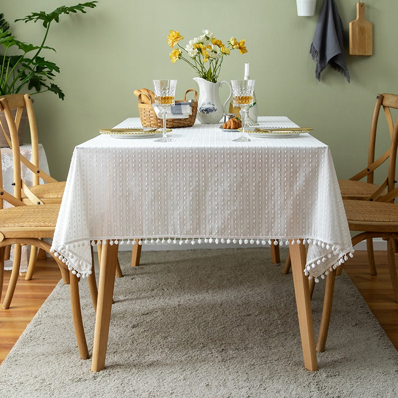 Pure Fresh Cotton French White Rectangular Dining Tablecloths - Harmony Gallery