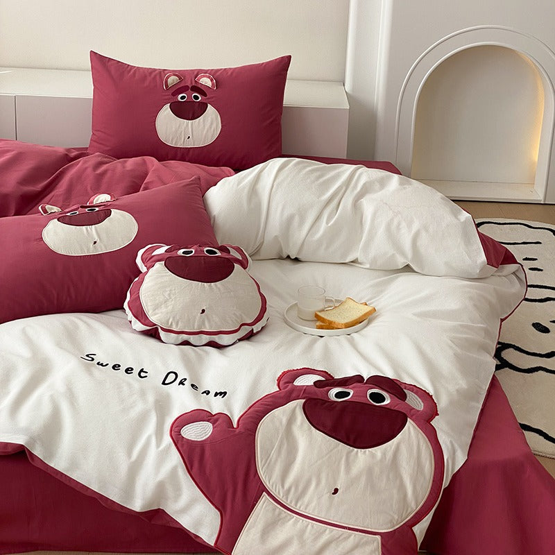 Cotton Disney Bobo Strawberry Bear Four-Piece Cartoon Bed Set