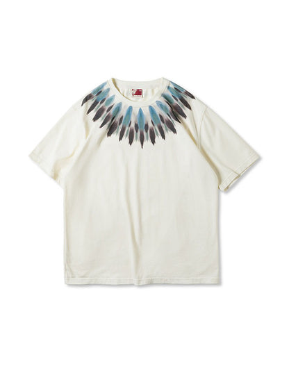 American Retro Feather Print  Loose Ethnic Men's T-Shirt