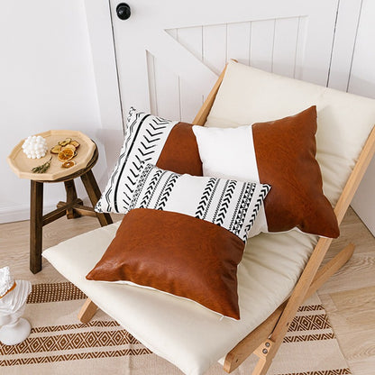 Nordic Leather Canvas Stitching Printing Sofa Cushion