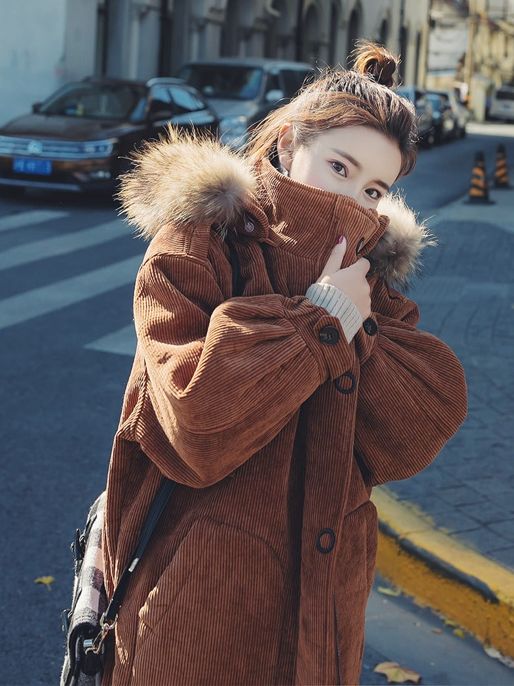 Corduroy Winter Casual Warm Padded Women's Coat - Harmony Gallery