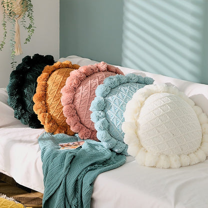 Cozy Decorative Sunflower Colorful Pom Pom Knit Round Throw Pillows