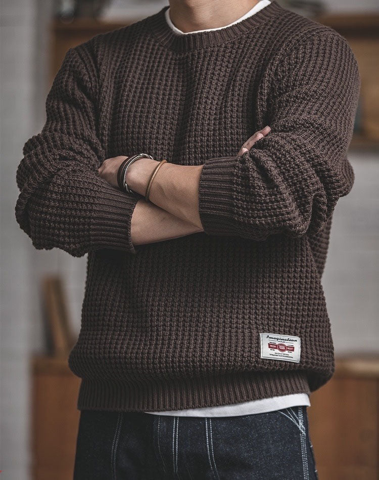 Tooling Retro Loose Round Neck Woolen Men's Sweater - Harmony Gallery