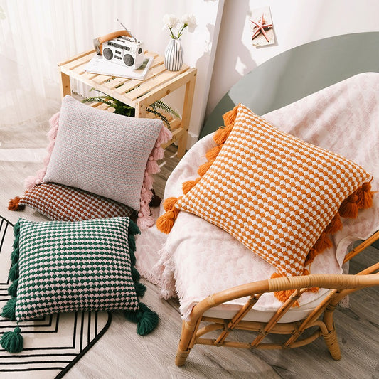 Knitted Yarn-Dyed Tassel Decoration Sofa Cushion - Harmony Gallery