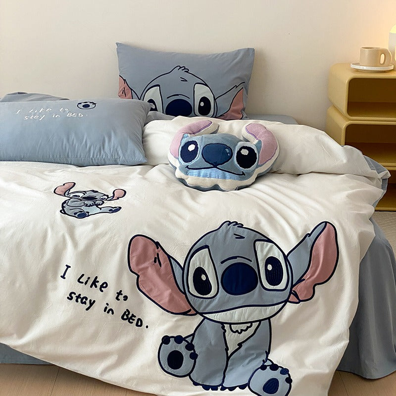 Cute Washed Cotton Disney Stitch Four-Piece Bed Set