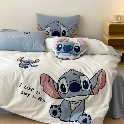 Cute Washed Cotton Disney Stitch Four-Piece Bed Set