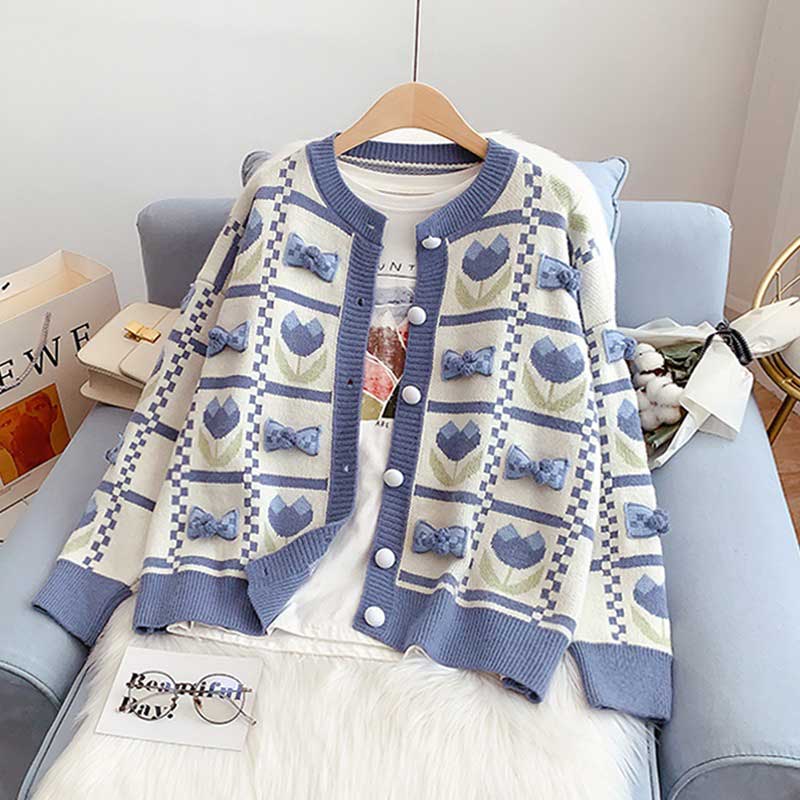 Soft Gentle Bowknot College Style Knitted Women's Cardigan