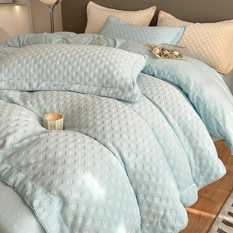 Waffle Velvet Four-Piece Flannel Winter Thickened Bed Set