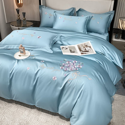 Spring & Summer Flower Embroidery Four-Piece Light Luxury Bed Set