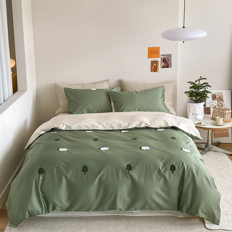 Cute Bunny Cartoon Satin long-Staple Four-Piece Pure Cotton Bed Set