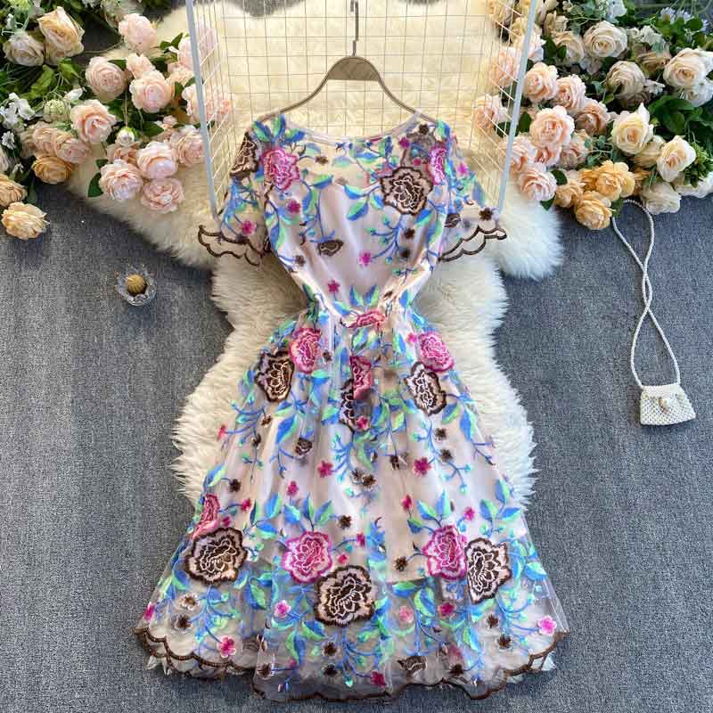 Embroidery Elegant Summer Floral Pattern Women's Dress - Harmony Gallery