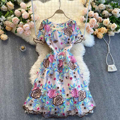 Embroidery Elegant Summer Floral Pattern Women's Dress - Harmony Gallery