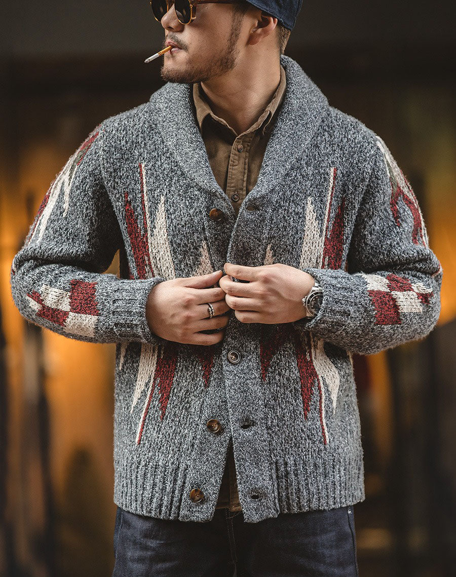 American Retro Indian Cardigan Knitted Men's Jacket
