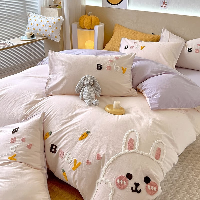 Cute Bear Cartoon Washed Cotton Four-Piece Bed Set - Harmony Gallery