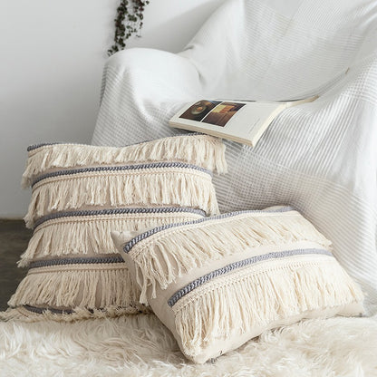 Handmade Nordic Cotton & Linen Tassel Indian Sofa Cushion