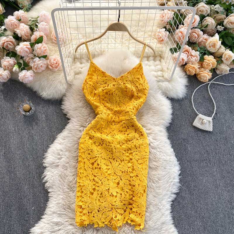 Scheming Hollow Lace Spring Sexy Backless Women's Dress - Harmony Gallery