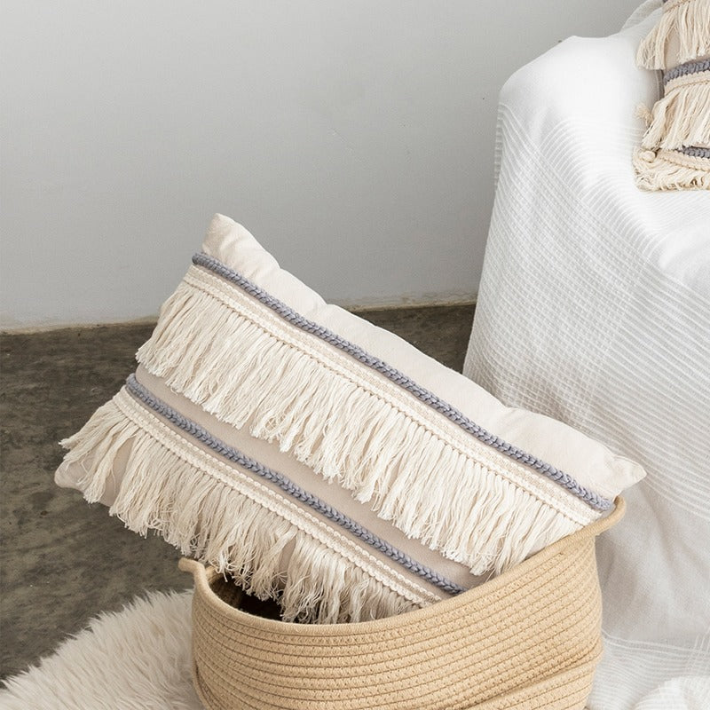 Handmade Nordic Cotton & Linen Tassel Indian Sofa Cushion - Harmony Gallery
