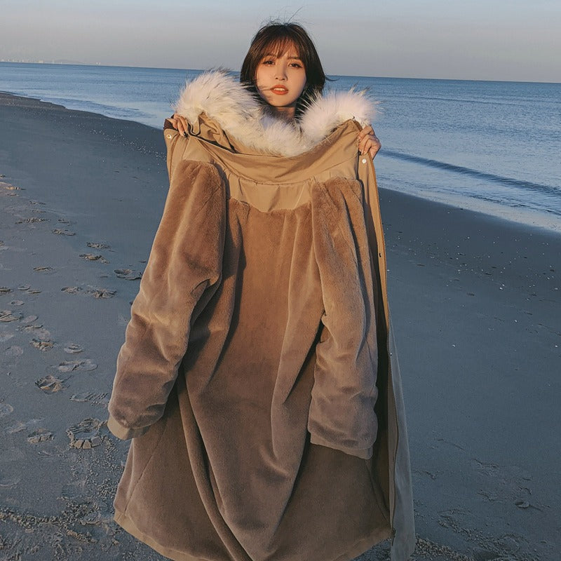 Faction Mid-Length Fur Collar Cotton Women's Coat