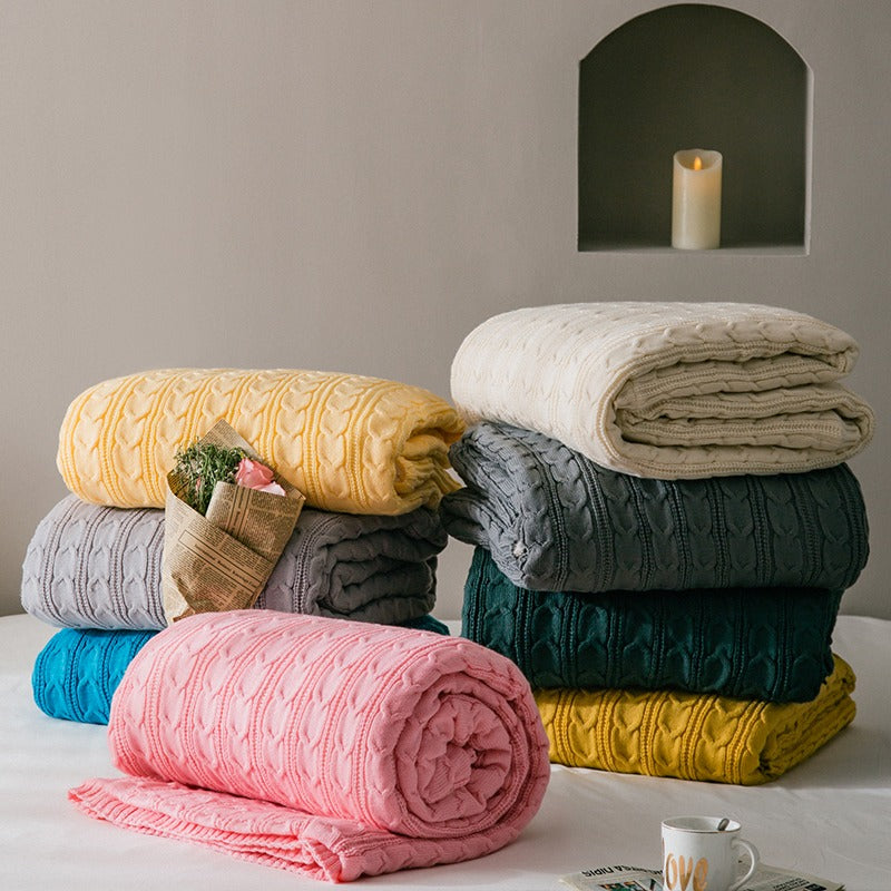 Princess Wind Knitted Tassel Plus Velvet Towel Sofa Blanket
