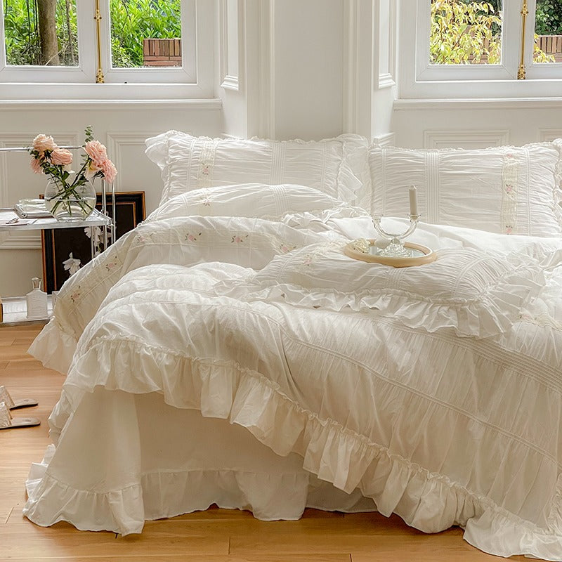 French Romantic Fairy White Washed Cotton Five-Piece  Bed Set - Harmony Gallery