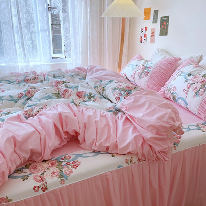 Floral Sweet Princess Pastoral Cotton Four-Piece Bed Set