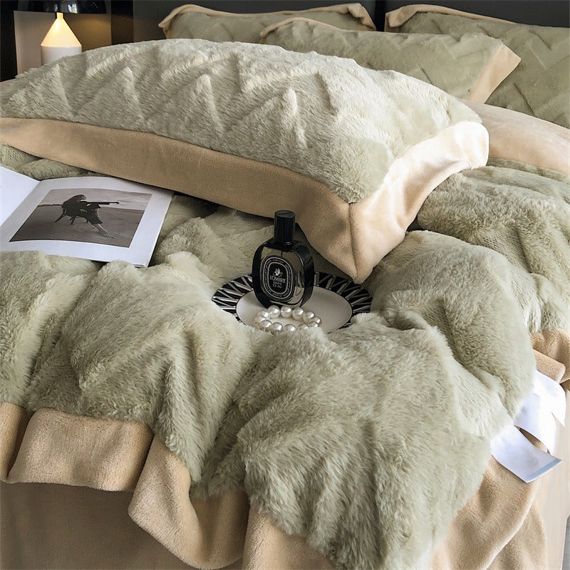 Winter Rabbit Plush Four-Piece Velvet Warm Flannel Bed Set - Harmony Gallery