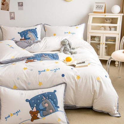 Cartoon Good Night Trojan Bear Cotton Four-Piece Bed Set