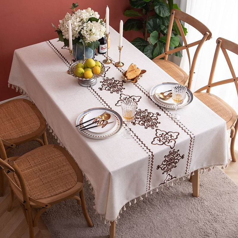 American Knot Embroidery Cotton Waterproof Dining Tablecloths - Harmony Gallery