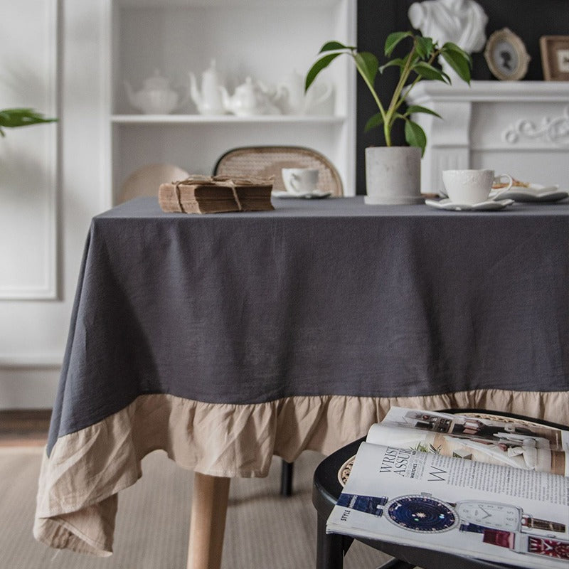 French Rectangular Ruffled Linen Living Room Dining Tablecloths