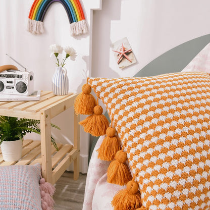 Knitted Yarn-Dyed Tassel Decoration Sofa Cushion